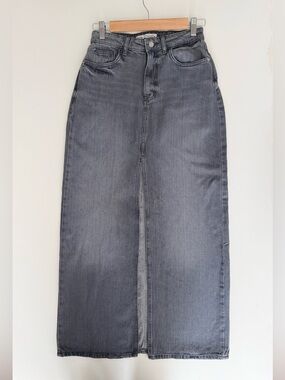 Zara Gray Denim Maxi Skirt with Front Slit